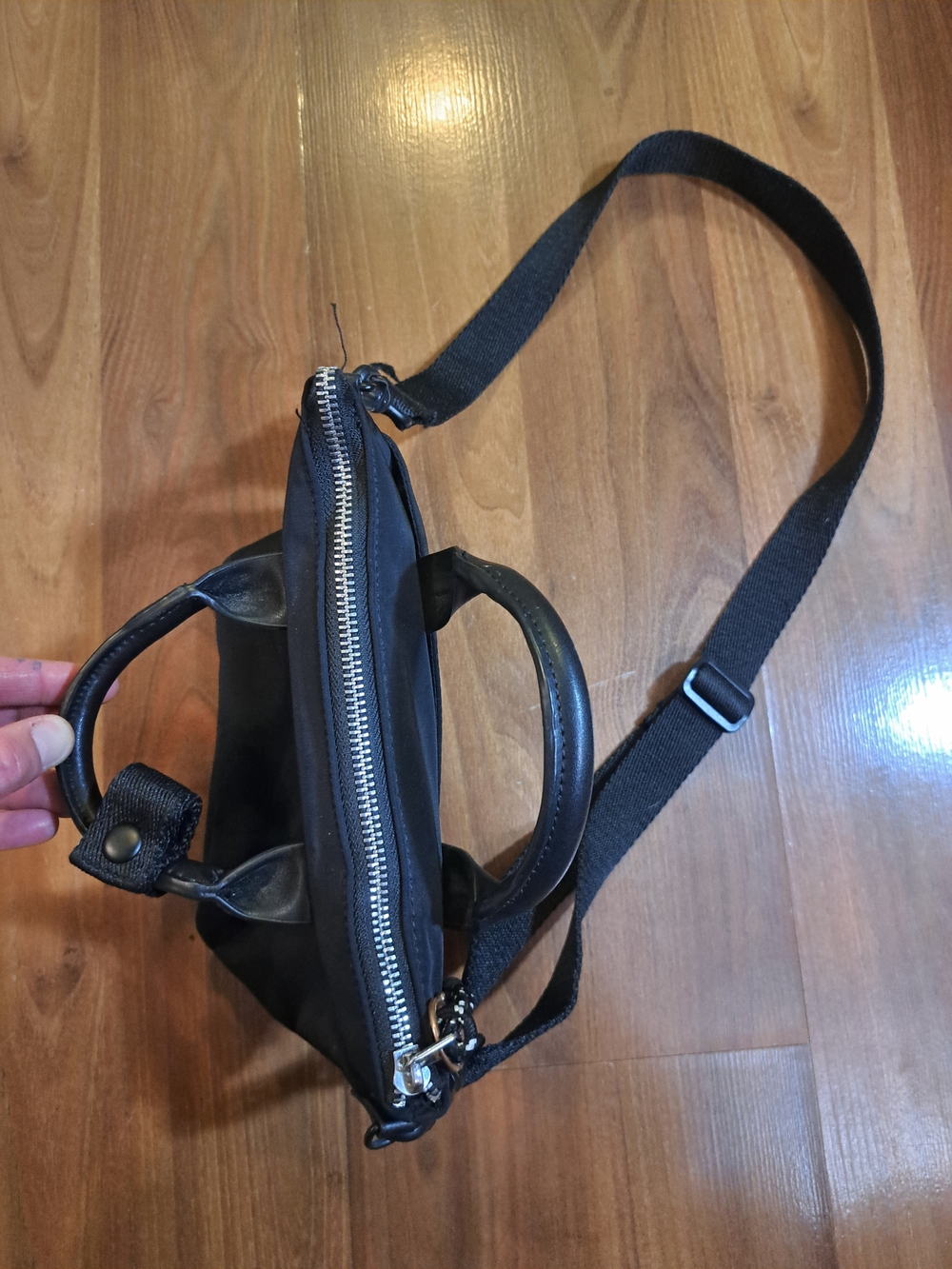 Black Mini Crossbody Tote with Top Handles - Picture 5 of 7